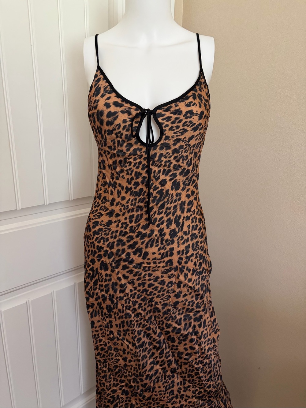 NWT Rumored Leopard-Print Keyhole Maxi Slip Dress - Brown & Black